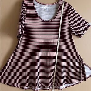 LuLaRoe Burgundy and White Striped Short Sleeve Size M